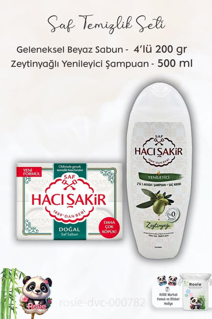 Doğal Saf Geleneksel Beyaz Sabun 4 x 200 gr, Zeytinyağlı Şampuan 500 ml ve ROSIE