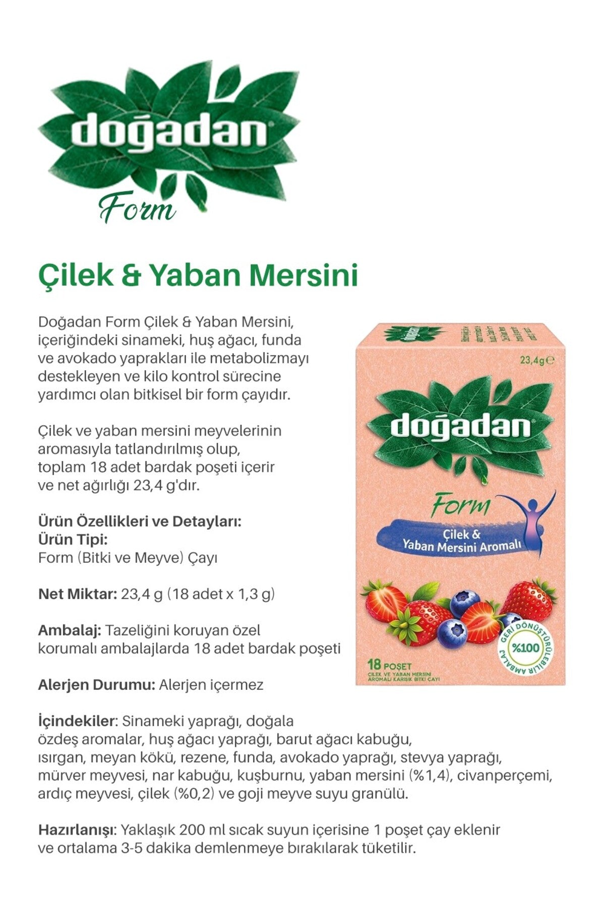 9 paket Form Çilek & Yaban Mersini 18 poşet ve ROSIE