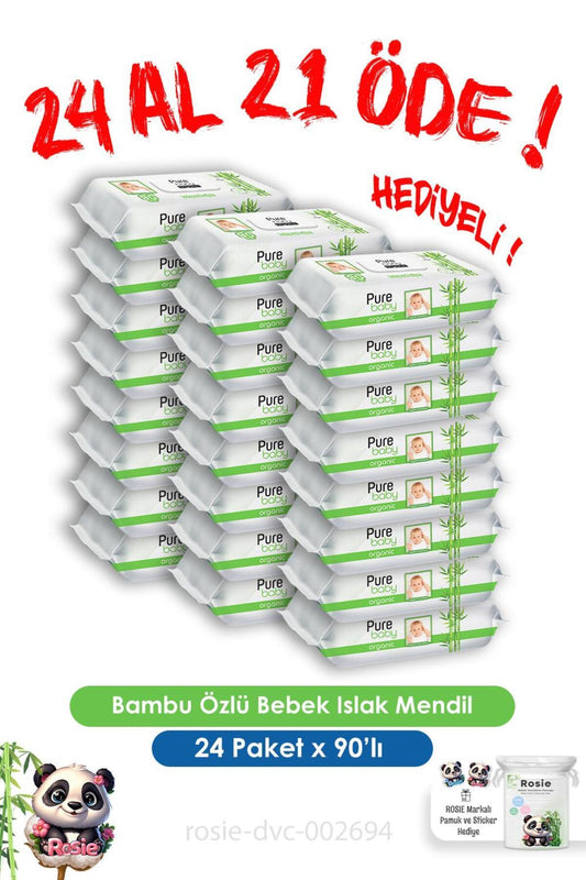 Organik Bambu Özlü Bebek Islak Havlu 90 Yaprak 24 Al 21 Öde