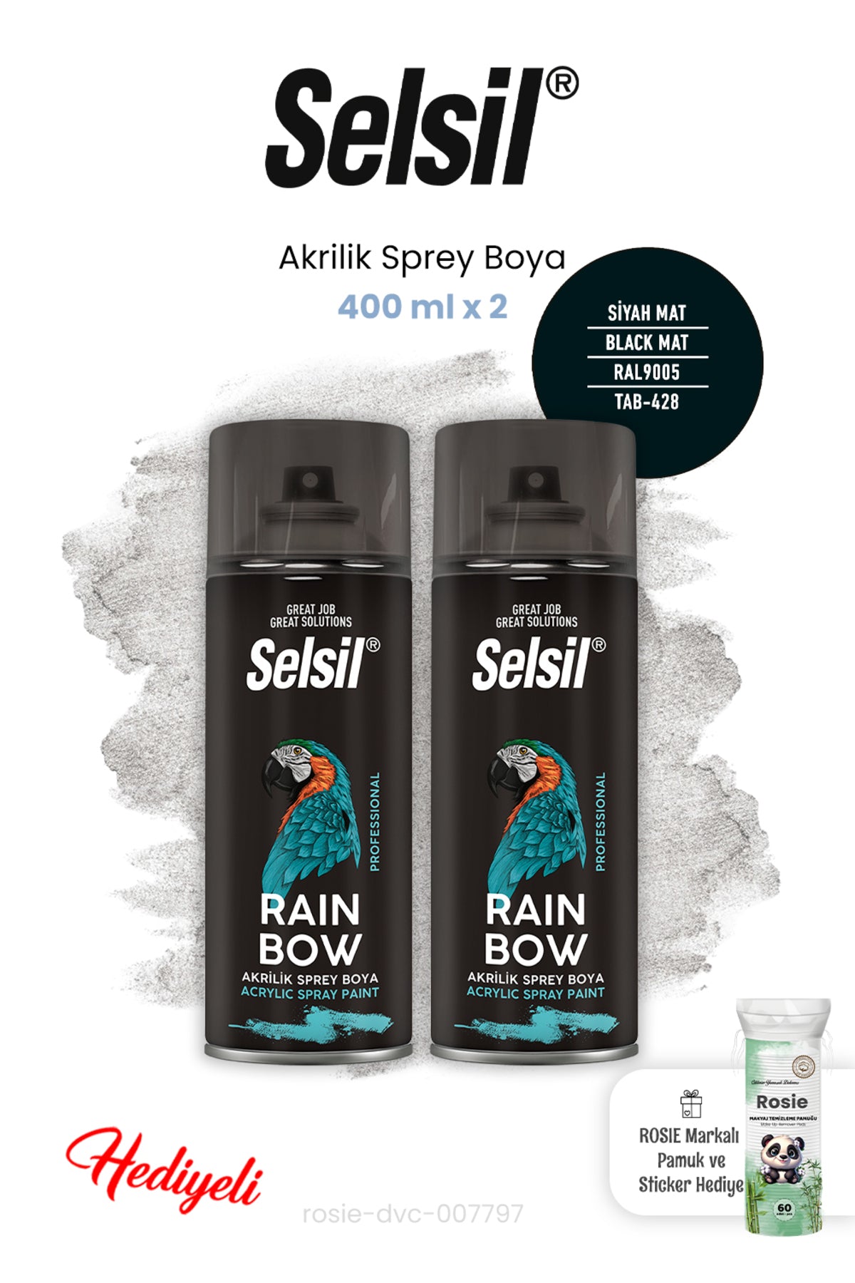 Siyah Mat Sprey Boya 2 adet 400 ml ve ROSIE