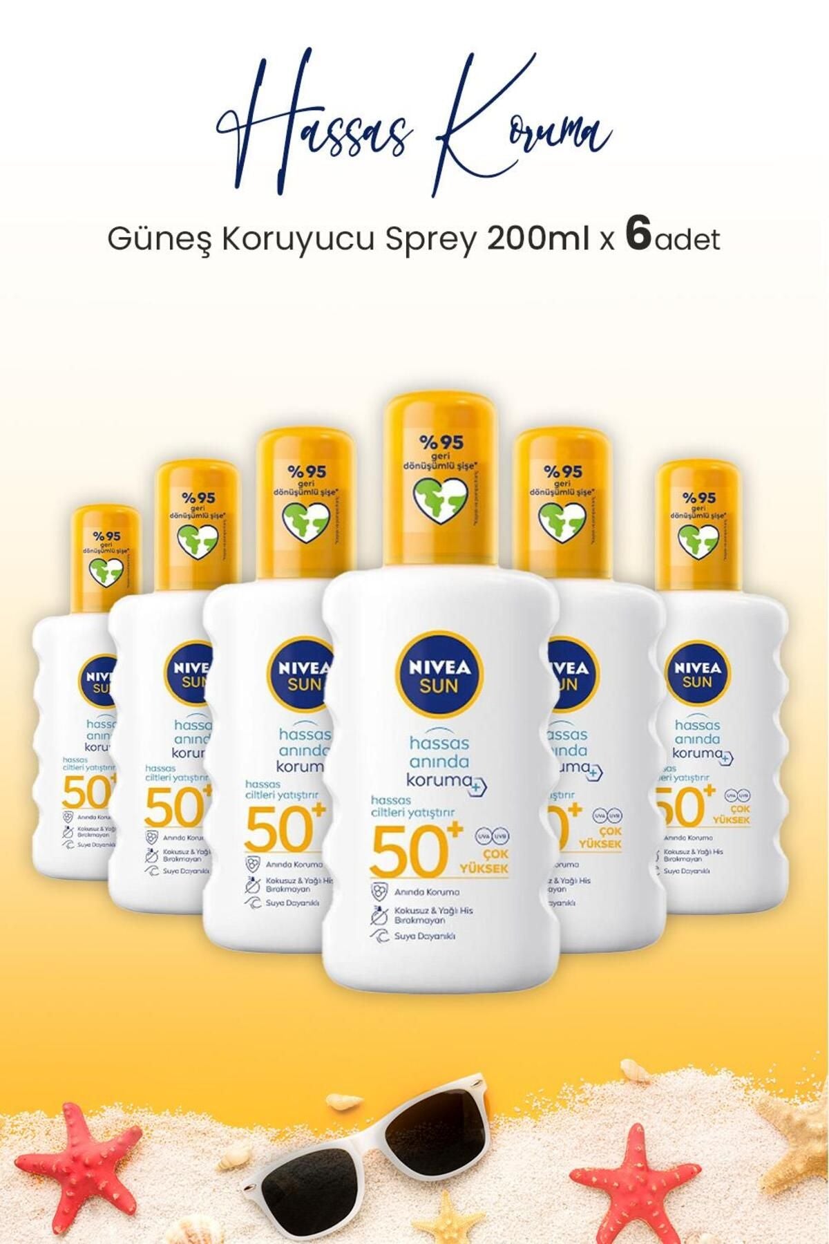 Sun Güneş Koruyucu Sprey Hassas Koruma SPF50+ 200 ml x 6 Adet