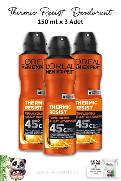 3 Adet Loreal Paris Men Expert Thermic Resist Deodorant 150 ml ve ROSIE