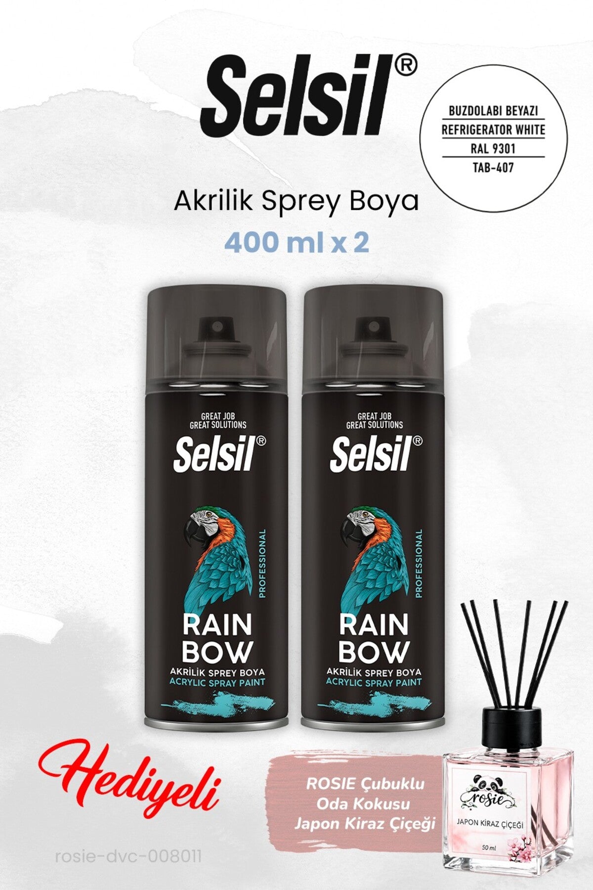 Buzdolabı Beyazı (400 ml x 2 adet) Akrilik Sprey Boya, ROSIE oda kokusu