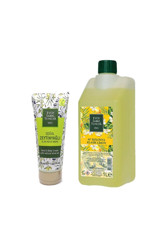 Doğal Zeytinyağlı El & Vücut Kremi 215 ml ve Klasik Limon Kolonyası 1 Lt