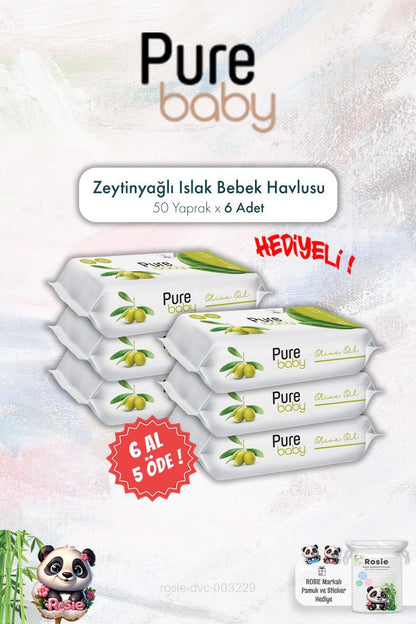 6 AL 5 ÖDE Pure Baby 50'li Zeytinyağlı Islak Bebek Havlusu ve ROSIE