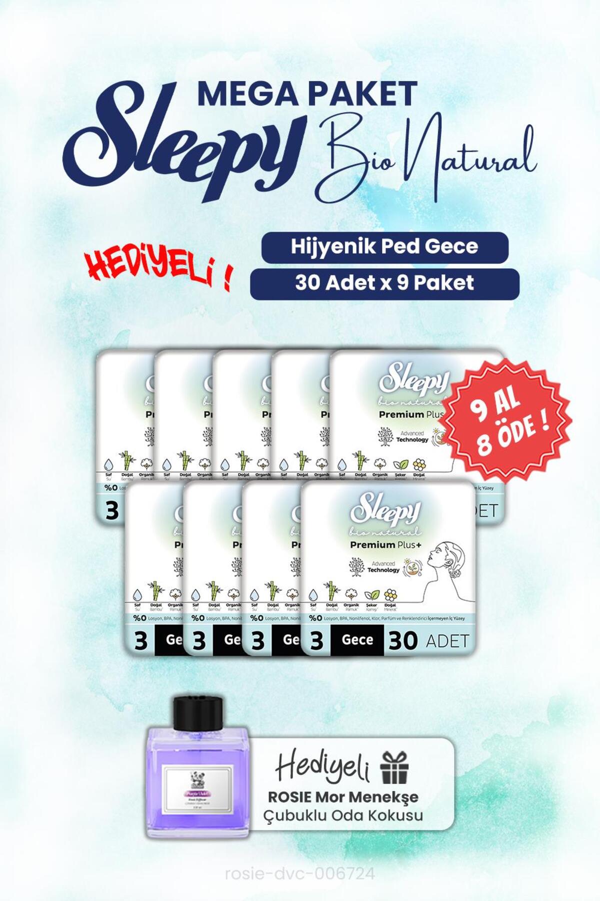 9 AL 8 ÖDE Bio Natural Hijyenik Ped Gece 30'lu ve ROSIE oda kokusu