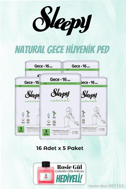 Gece 5 Paket Natural 16'lı Hijyenik Ped ve Rosie Oda kokusu