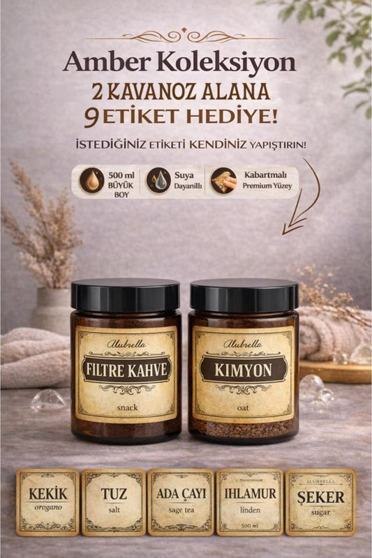 Amber Plastik Kavanoz x2 ve 9'lu Gıda Etiket