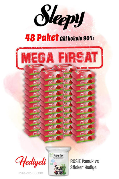 90'lı Mega 48 paket Gül Kokulu Islak Bebek Havlusu ve Rosie hediye