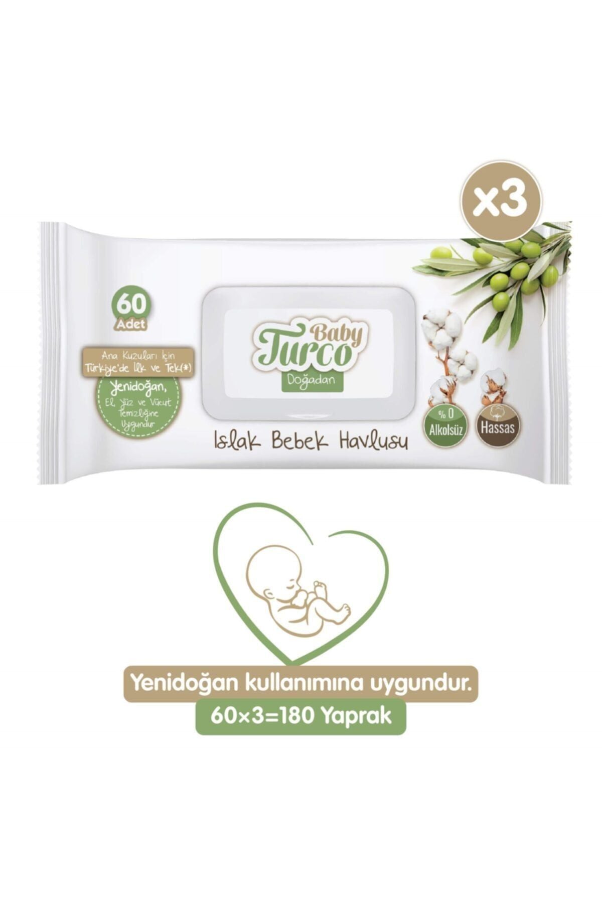 Doğadan Yenidoğan Islak Bebek Havlusu 3x60 Yaprak