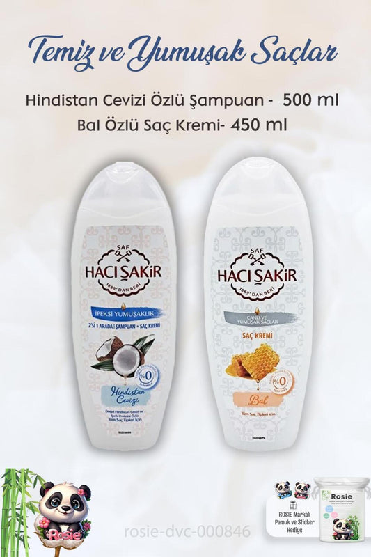 Hindistan Cevizi Şampuan 500 ml, Ballı Saç Kremi 450 ml ve ROSIE