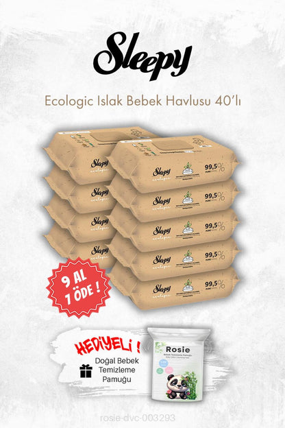 9 AL 7 ÖDE Ecologic Yenidoğan Islak Bebek Havlusu 40'lı ve ROSIE