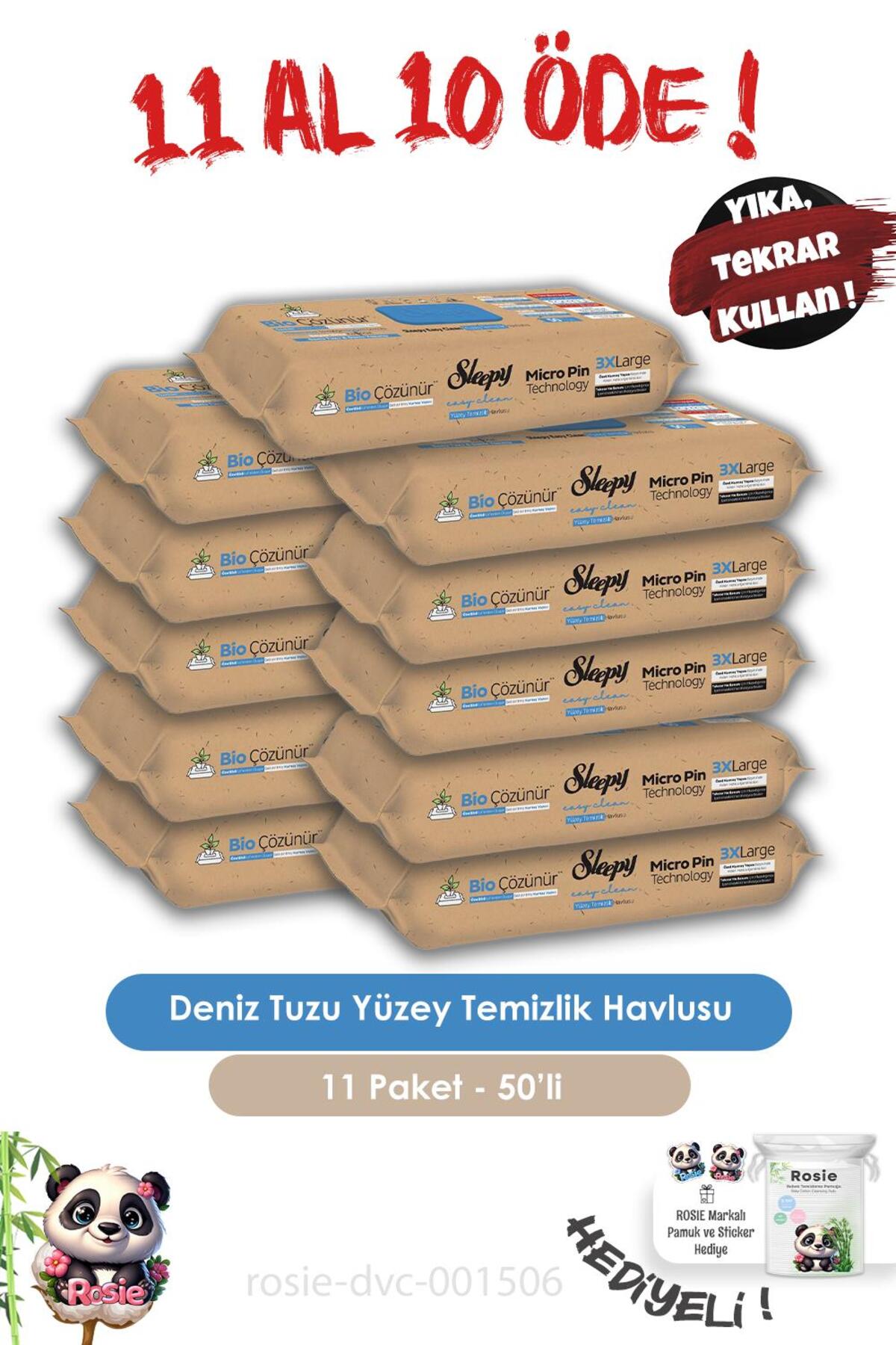 Bio Çözünür Deniz Tuzu 50'li 7 AL 6 ÖDE Yüzey Temizlik Havlusu ve ROSIE