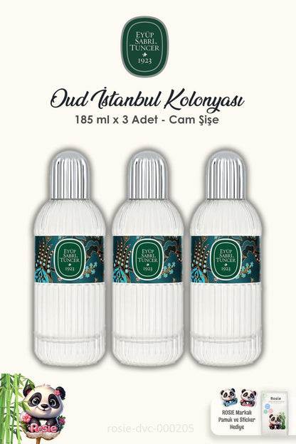3 Adet Eyüp Sabri Tuncer Oud İstanbul Kolonyası 185 ml Cam Şişe ve ROSIE Pamuk
