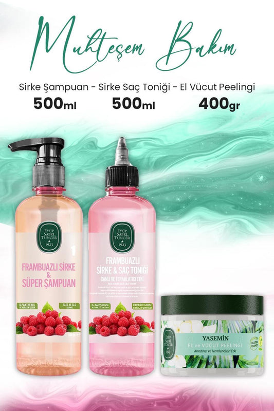 El Vücut Peelingi Yasemin 400 gr,Süper Şampuan 500 ml ve Saç Toniği 500 ml