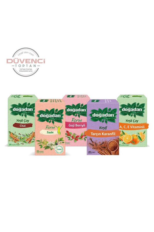 Düvenci Toptan Bitki Çayları Paketi 5' li Model 8 (Goji Berry, Form Çay, Yeşil Çay Chai, Tar