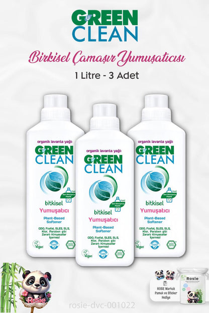 3 Adet Green Clean Bitkisel Çamaşır Yumuşatıcı Lavanta Yağlı 1 lt ve ROSIE