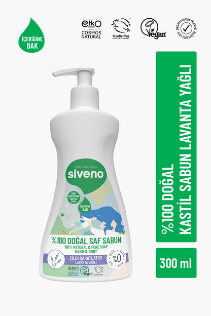 %100 Doğal Sıvı Kastil Sabun Lavanta Yağlı Yoğun Nemlendirici Arındırıcı Bitkisel Vegan 300 ml