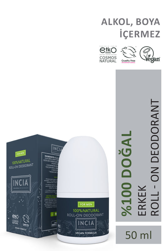 %100 Doğal Roll On Deodorant Erkekler İçin Ter Kokusu Önleyici Lekesiz 50 ml