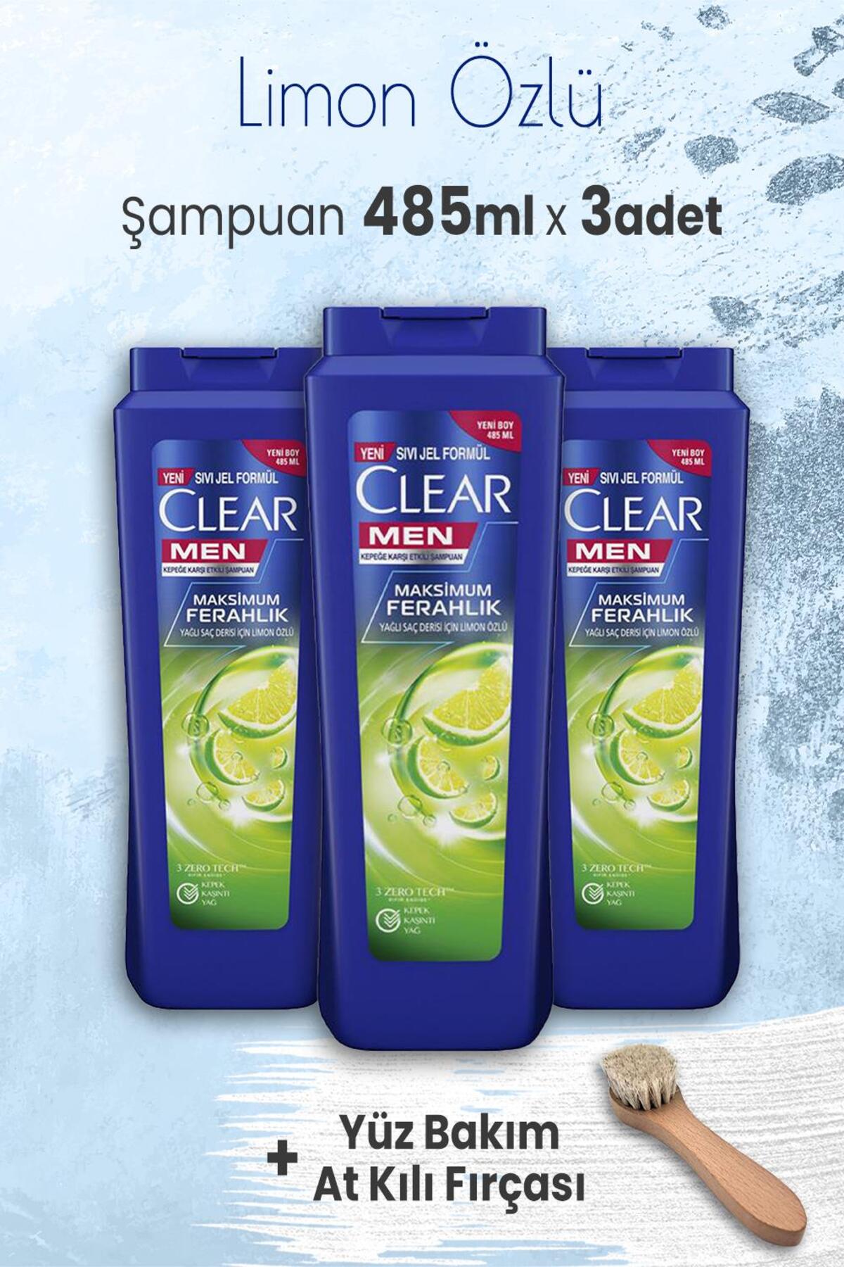 Men Şampuan Maksimum Ferahlık 485 ml x 3 Adet ve Yüz Bakım At Kılı Fırçası
