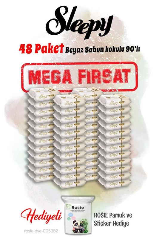 90'lı Beyaz Sabun Kokulu Islak havlu Mega 48 paket ve Rosie hediye
