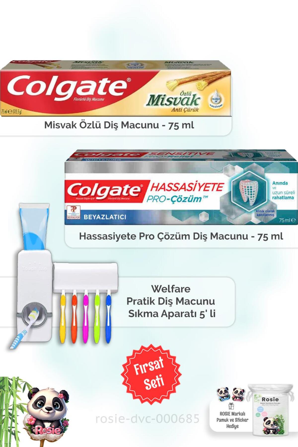 Hassasiyete Pro Çözüm 75 ml, Misvak Özlü 75 ml Diş Macunu, Diş Macunu Aparatı ve ROSIE
