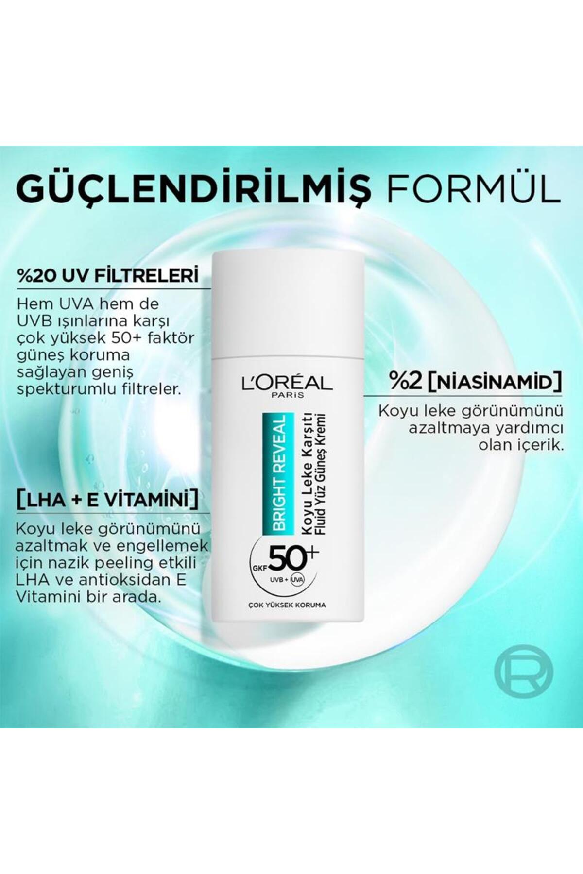 Loreal Paris Bright Reveal SPF 50+ Koyu Leke Karşıtı Yüz Güneş Kremi & Yenileyici Peeling Serum Seti