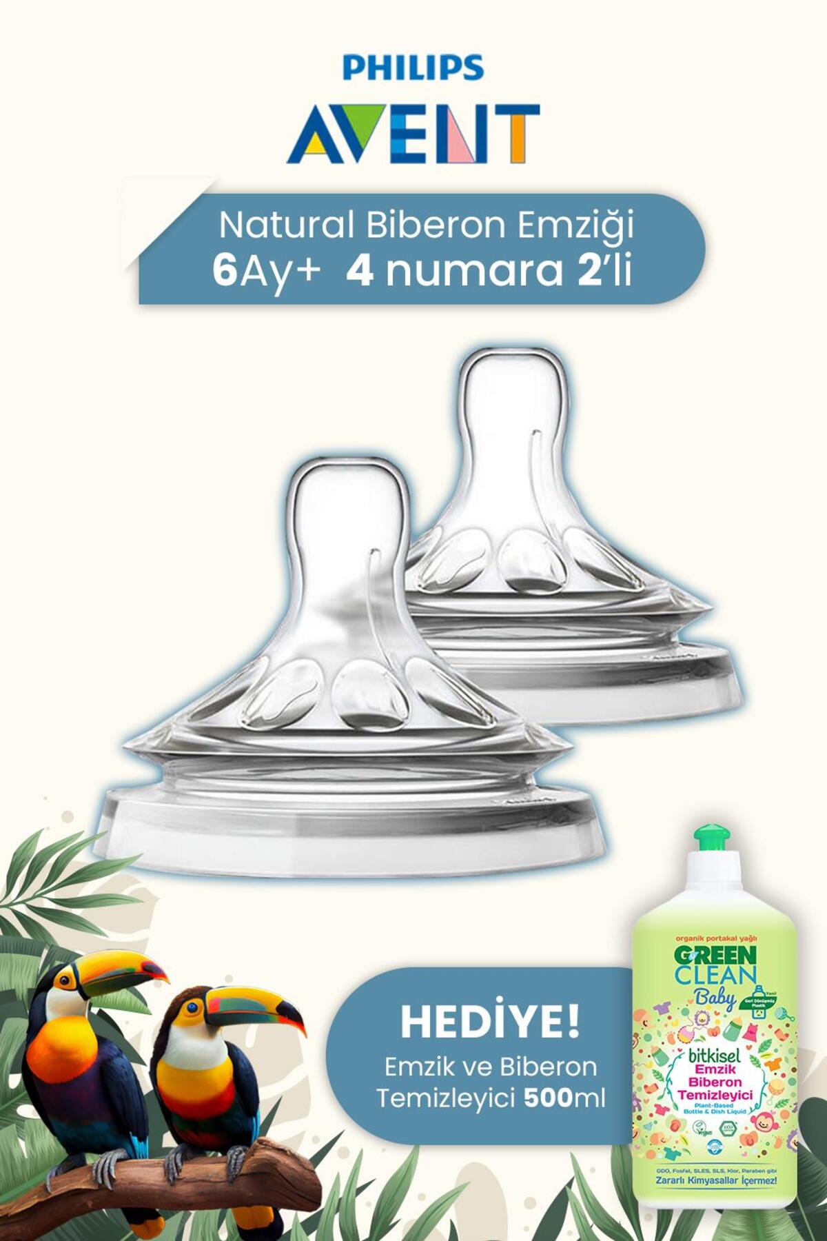 Natural Biberon Emziği 6 Ay+ 2'li 4 Numara Hediyeli