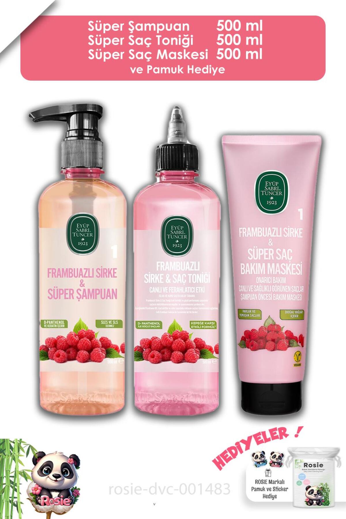 Frambuazlı Saç Maskesi 250 ml, Şampuan 500 ml, Saç Toniği 500 ml ve ROSIE