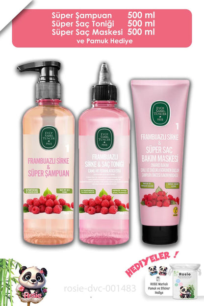 Frambuazlı Saç Maskesi 250 ml, Şampuan 500 ml, Saç Toniği 500 ml ve ROSIE