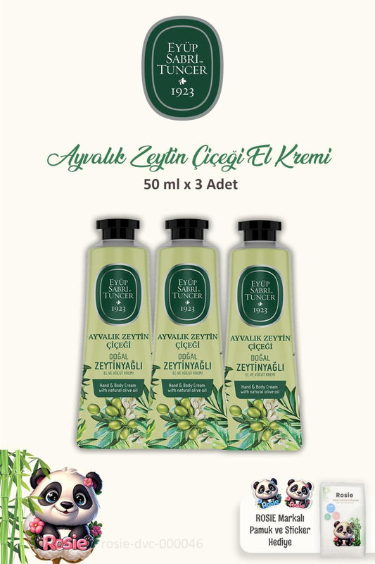 El ve Vücut Kremi 3 Adet Ayvalık Zeytin Çiçeği 50 ml ve ROSIE Pamuk