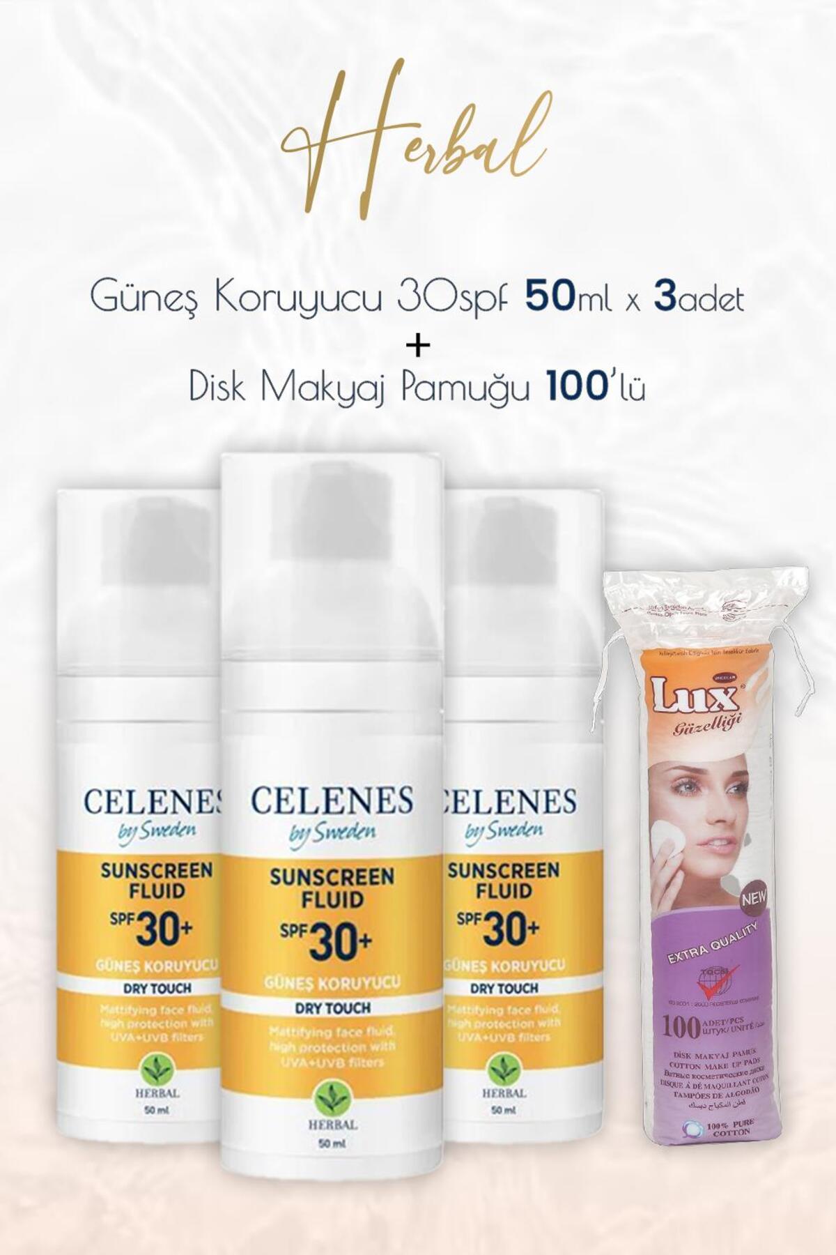 By Sweden Herbal Güneş Koruyucu 30 Spf 50 ml x 3 Adet ve Disk Pamuk 100'lü