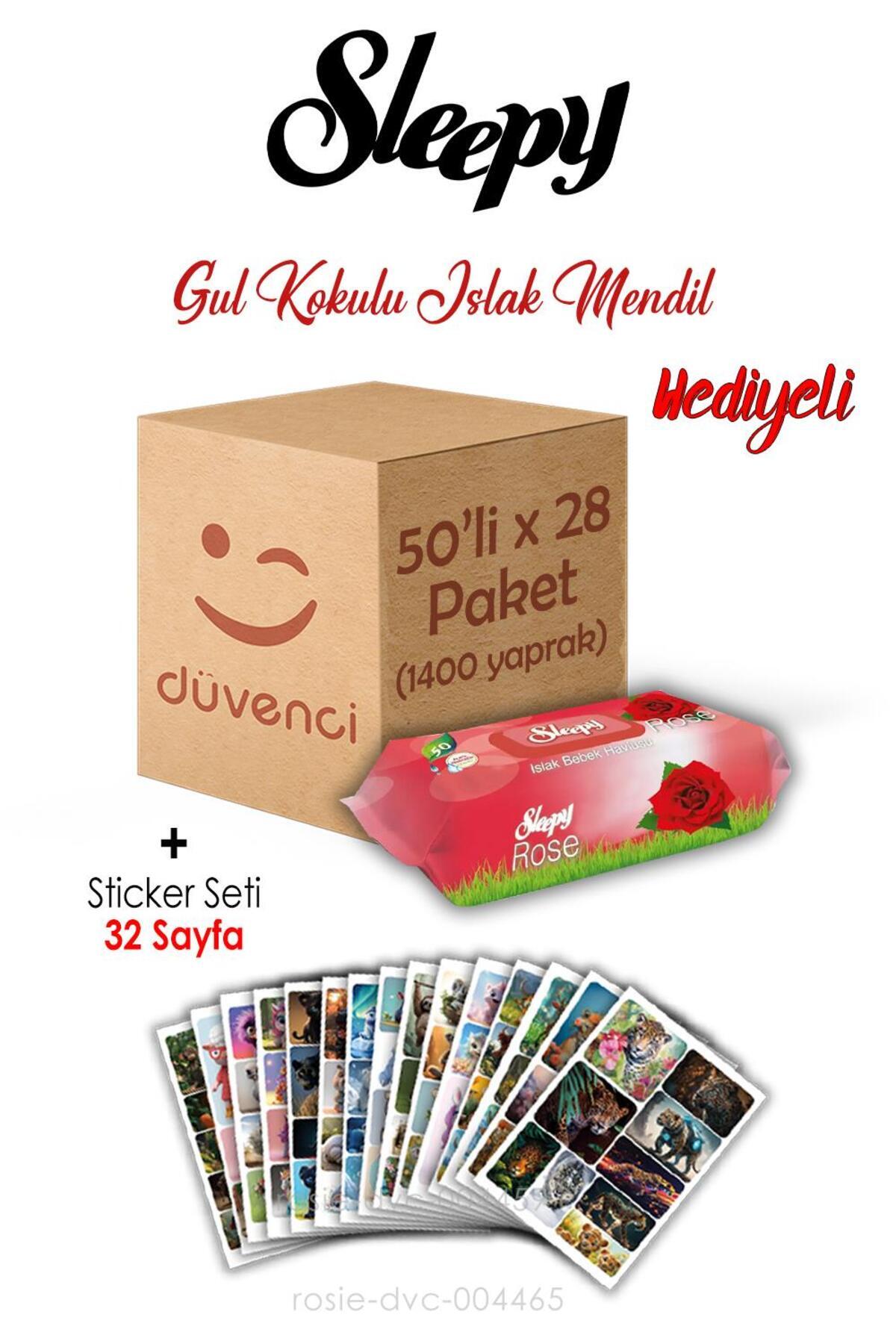 Gül Kokulu Islak Havlu 50x28 (1400 yaprak) ve Sticker Seti 32 Sayfa
