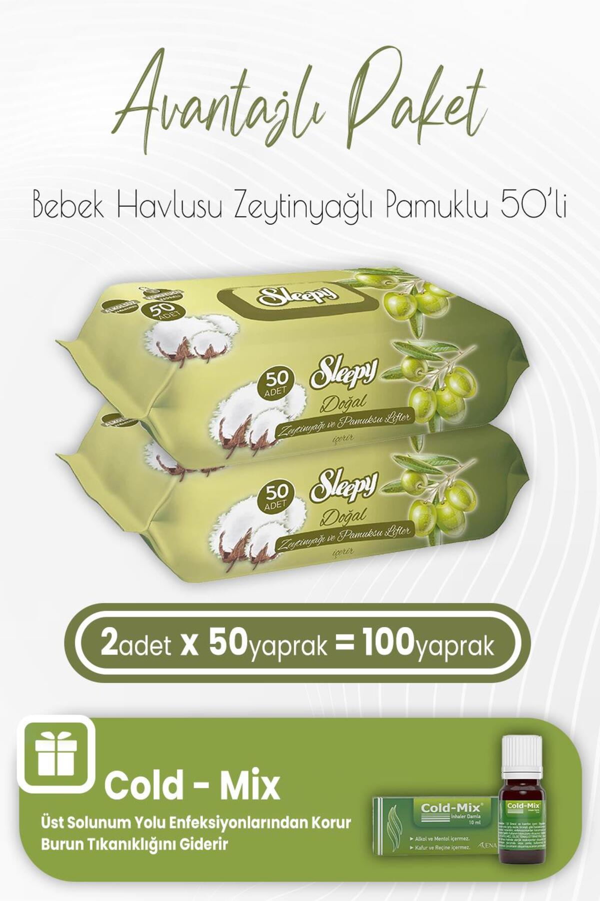 Zeytinyağlı Pamuklu Bebek Havlusu 50 x 2 (100 Yaprak) ve İnhaler Damla