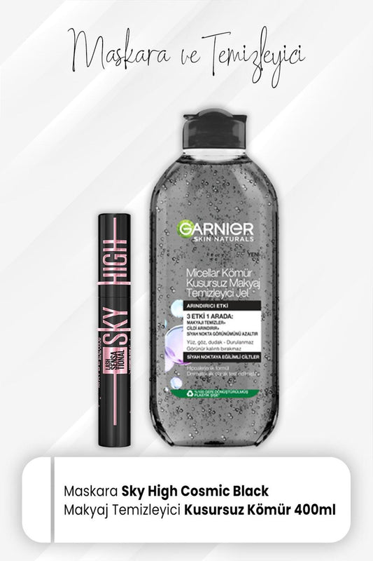 Maskara Sky High Cosmic Black Ve Micellar Makyaj Temizleme Jel Kömür 400 ml