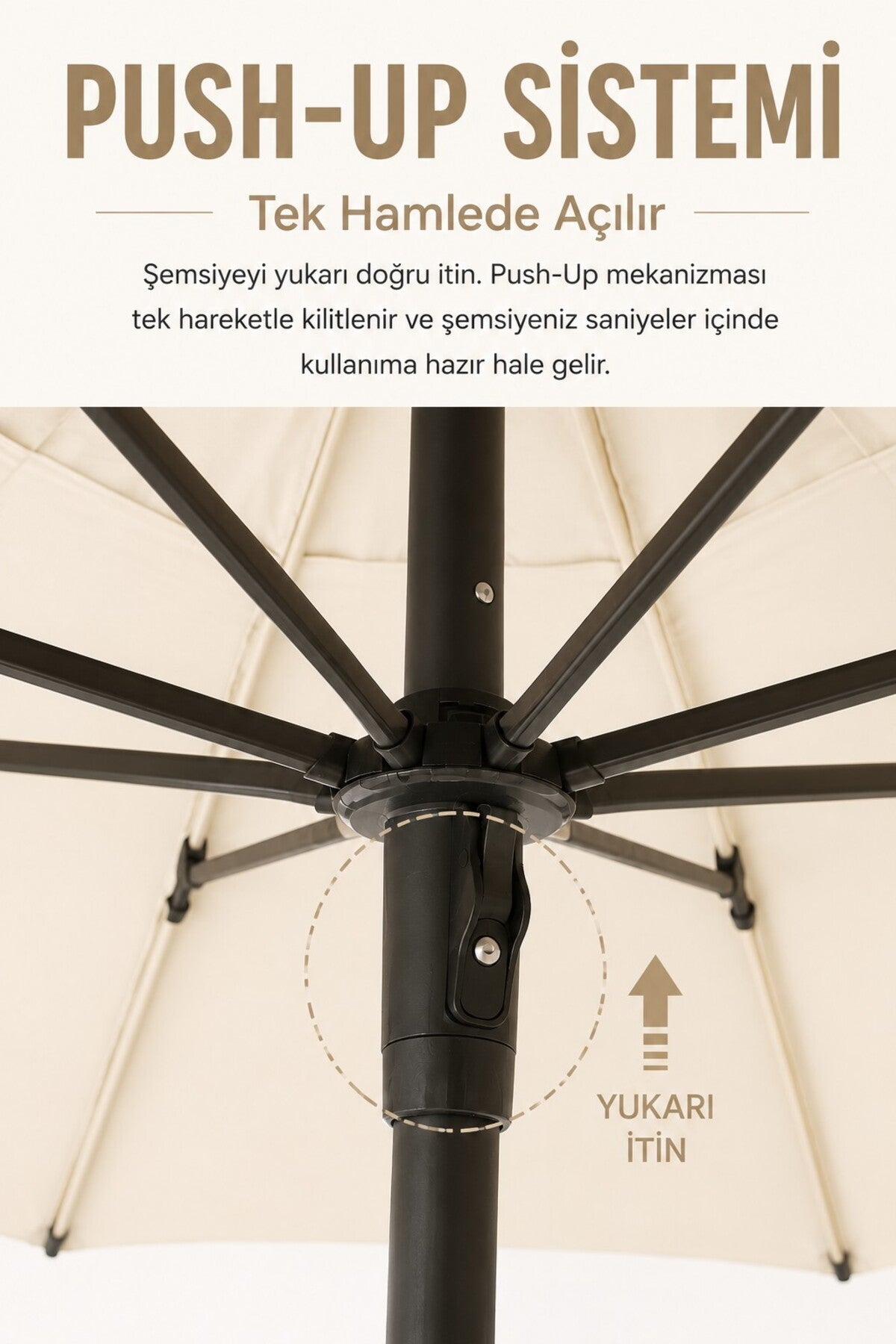 Alubrella Yuvarlak Bahçe Şemsiyesi Fildişi 250 çap/ 8 tel BİDONLU