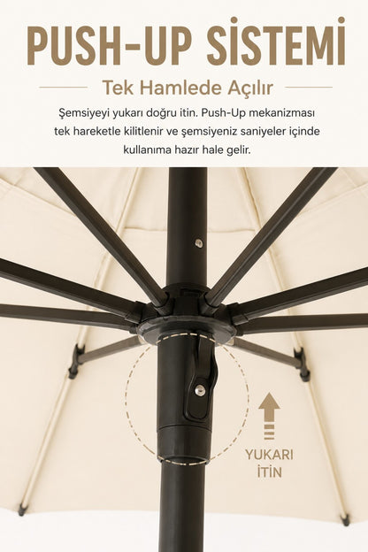 Alubrella Yuvarlak Bahçe Şemsiyesi Fildişi 250 çap/ 8 tel BİDONLU