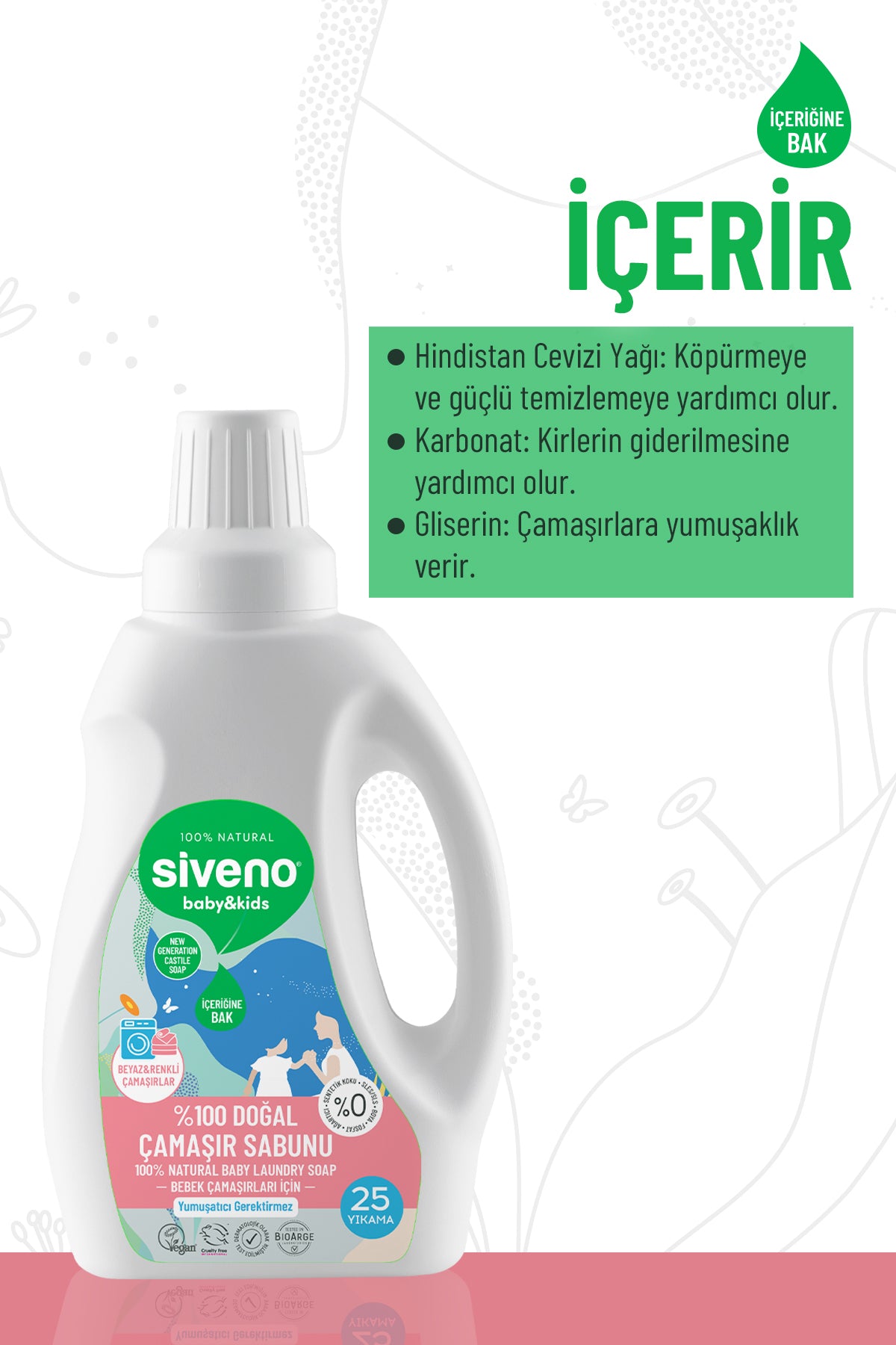 %100 Doğal Bebek Çamaşır Sabunu Kendinden Yumuşatıcılı Bitkisel Deterjan Konsantre 750 ml X2 Adet