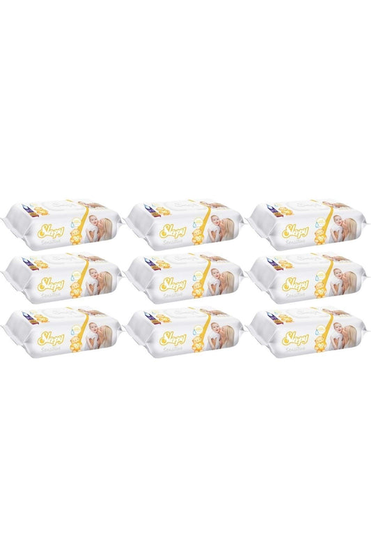 Islak Havlu Mendil 90 Yaprak Sensitive 9 Lu Set Plastik Kapaklı