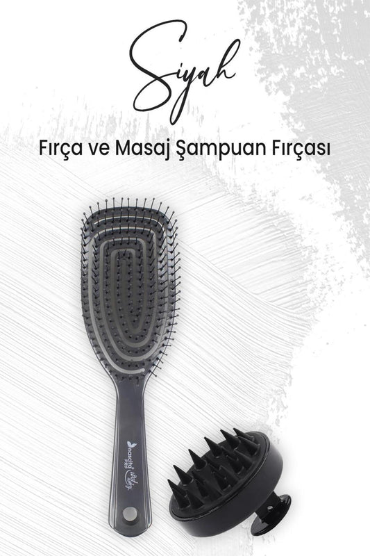 Yumuşak Silikonlu Masaj Şampuan Fırçası Siyah ve Üç Boyutlu Fırça Koyu Gri