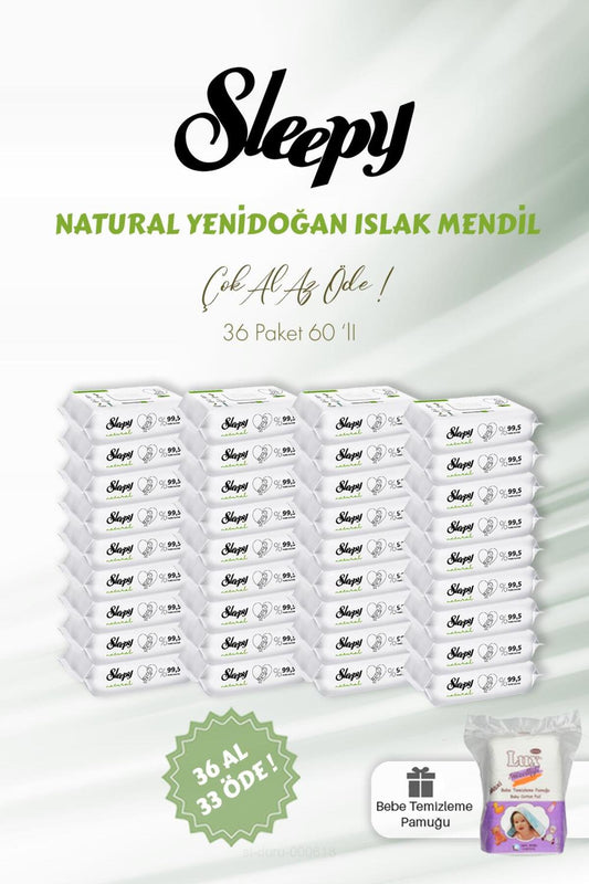 Natural Yenidoğan Islak Bebek Havlusu 36 AL 33 ÖDE 60'lı ve Bebe Pamuğu