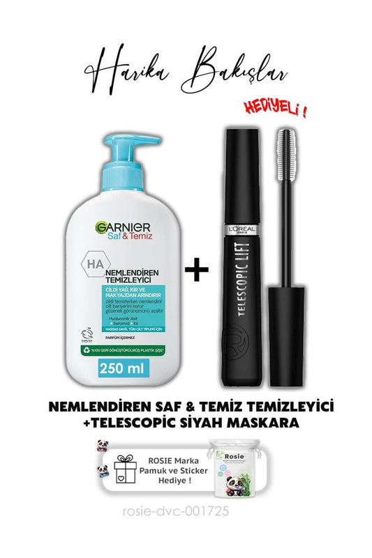 Loreal Paris Telescopic Maskara - Siyah, Nemlendiren Temizleyici Saf & Temiz 250 ml ve ROSIE