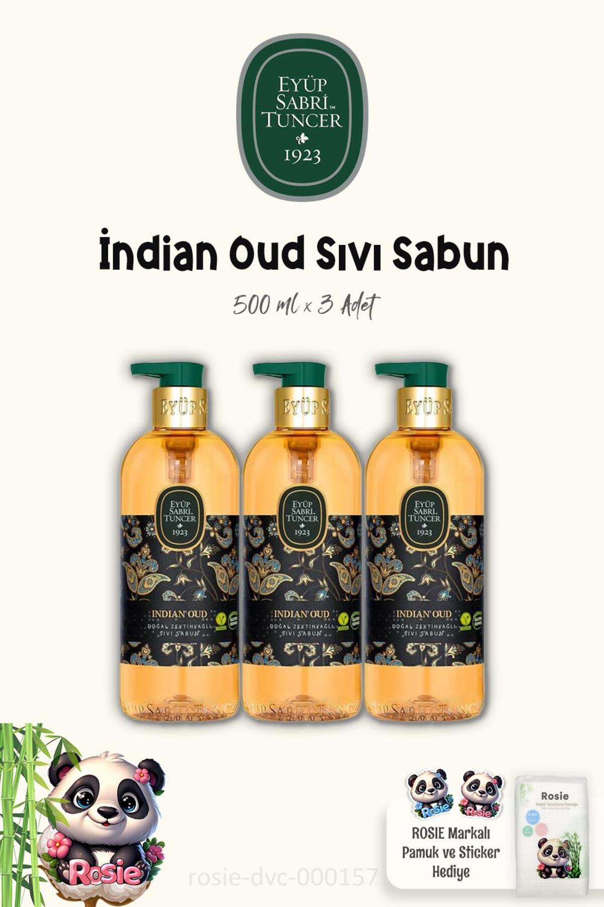 3'lü Indian Oud Zeytinyağlı Sıvı Sabun 500 ml ve ROSIE Pamuk