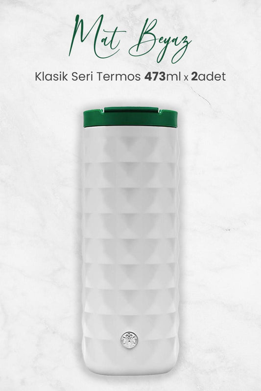 Mat Beyaz Klasik Seri Termos 473 ml x 2 Adet