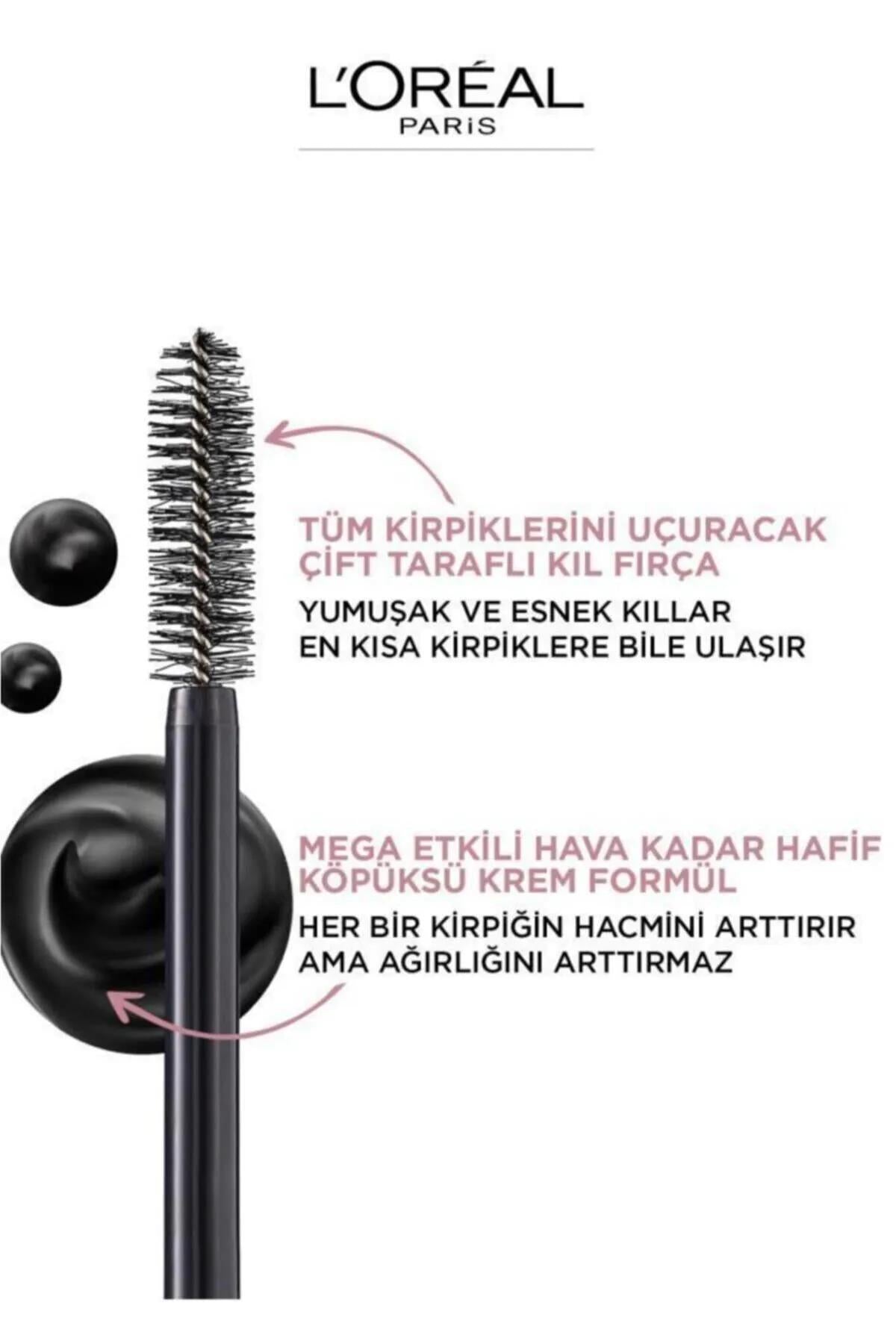 3 Adet Loreal Paris Air Volume Mega Maskara Siyah ve ROSIE Pamuk 60'lı