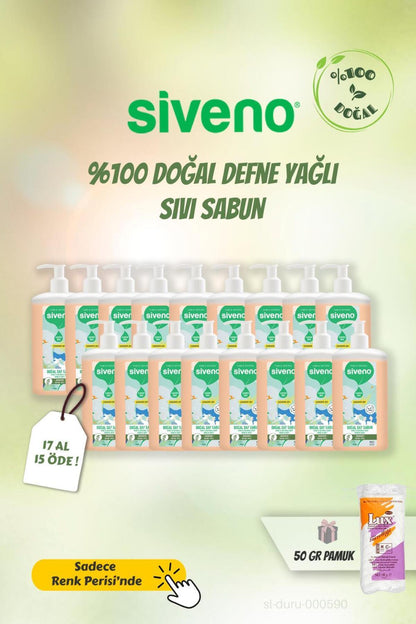 17 AL 15 ÖDE Siveno %100 Doğal Saf Sıvı Sabun Defne Yağlı 1 Lt ve Pamuk