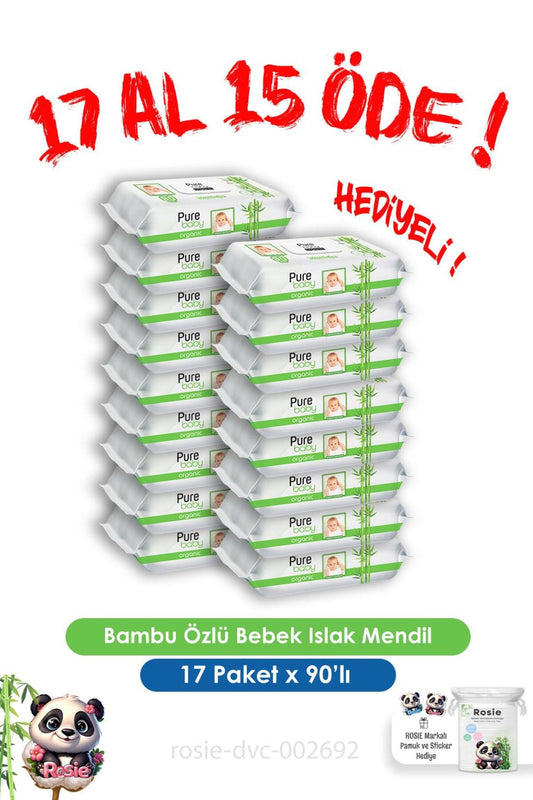 17 Al 15 Öde Organik Bambu Özlü Bebek Islak Havlu 90 Yaprak