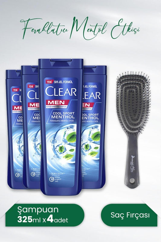 Men Kepeğe Karşı Mentol Etkisi 325 ml x 4 Adet ve Nascita Üç Boyutlu Saç Fırçası Koyu Gri