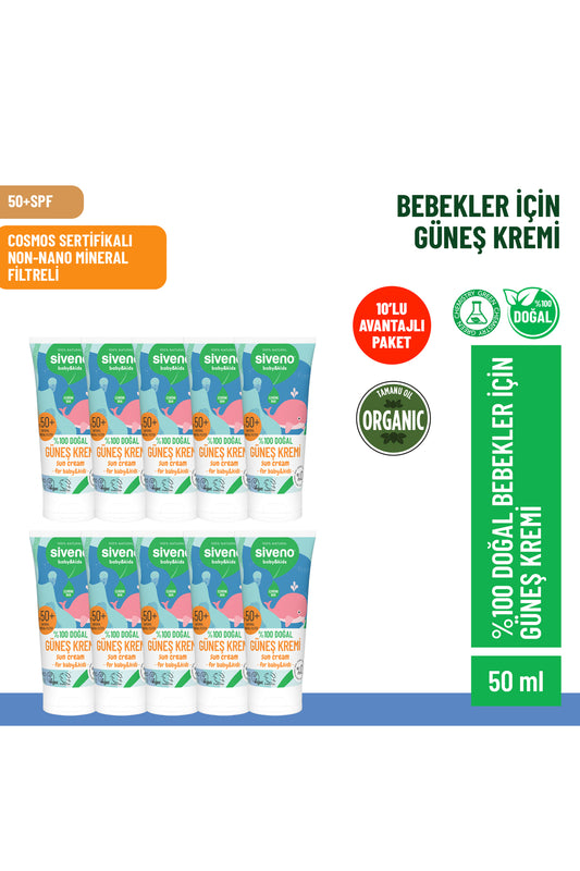 %100 Doğal Bebek Güneş Kremi Leke Karşıtı Antioksidan Nemlendirici Bitkisel UVA UVB SPF50 X10 Adet