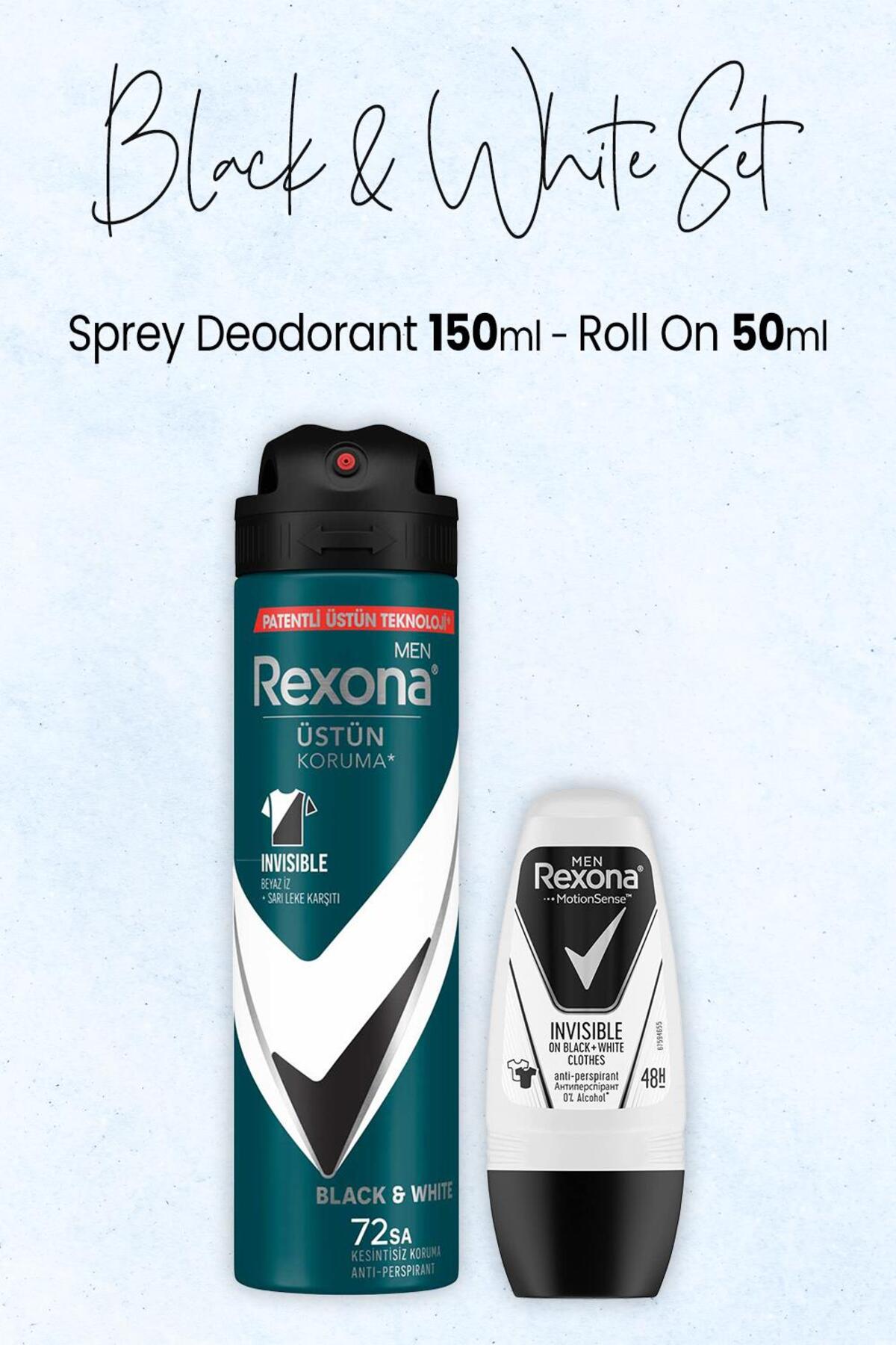 Men Sprey Deodorant Black White 150 ml ve Antiperspirant Roll On 50 ml